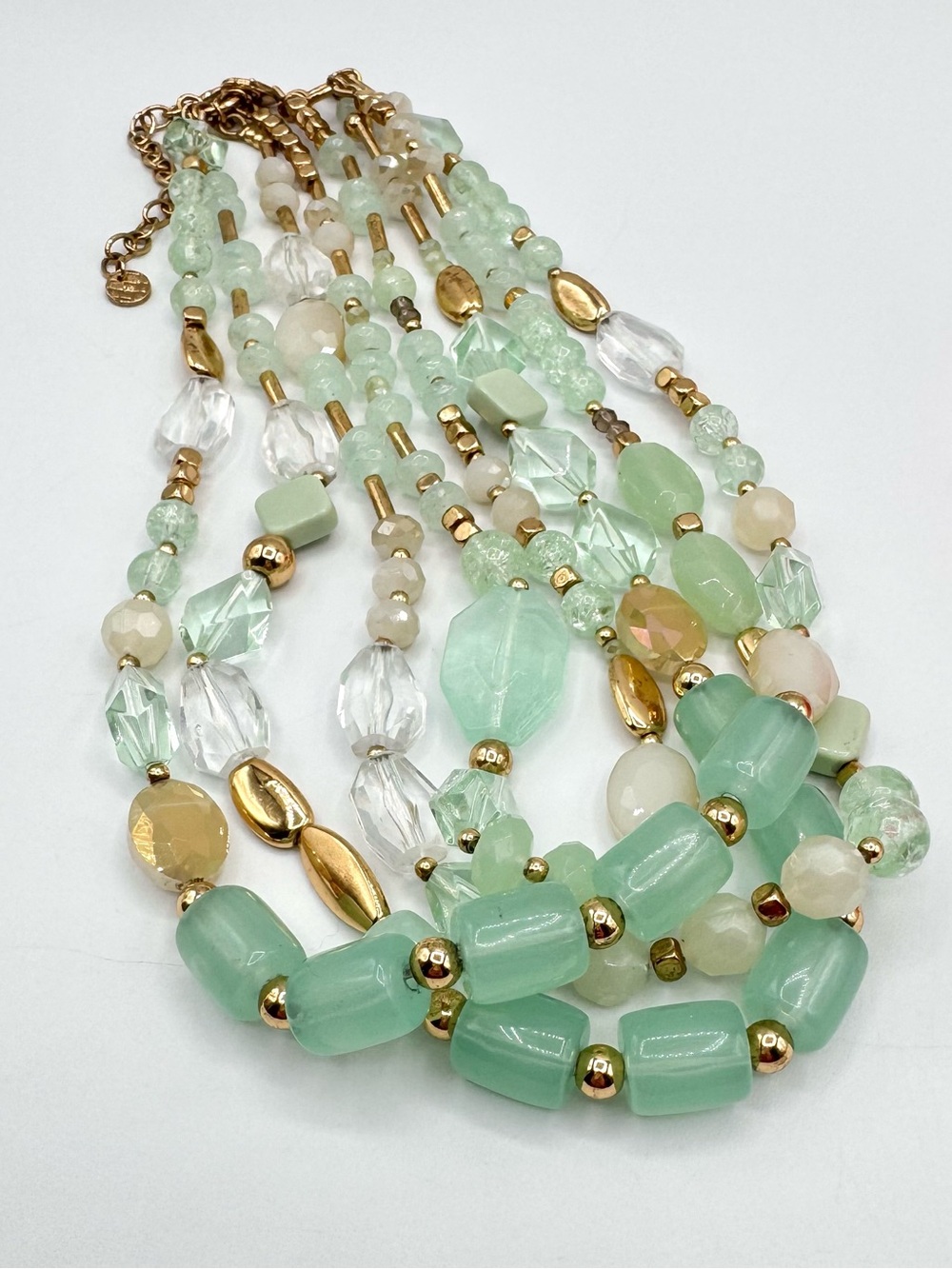 Talbots Seafoam Green & Gold Tone Beaded Multistrand Necklace Cruise Summer Vaca
